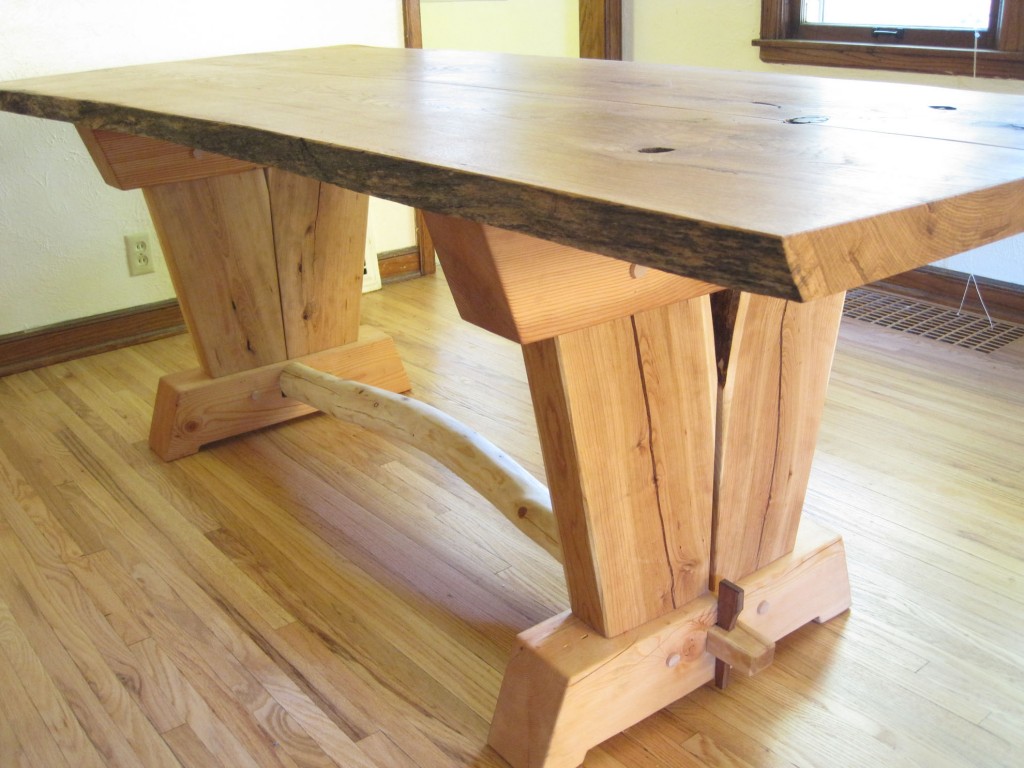 Oak Slab Trestle Table